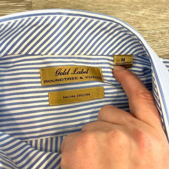 Roundtree & Yorke Gold Label Fitted Non-Iron Point Collar Striped Dress Shirt XL - Picture 4 of 7